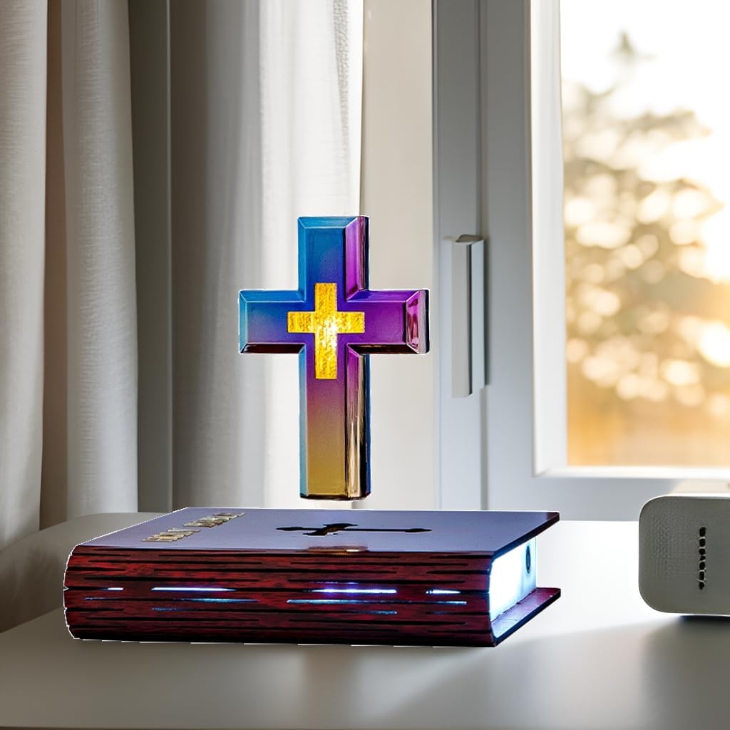 Lámpara levitante de la Santa Biblia con cruz magnética
