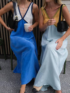 V-neck Contrasting Color Splicing Chic Dress